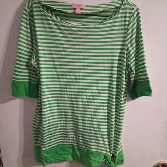 Lilly Pulitzer Tops - Lilly‎ Pulitzer Striped Summer Top Lime Green White L EUC Side Tie Beachy